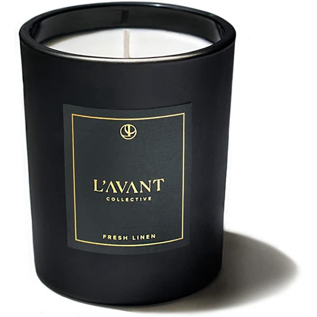 L8217AVANT Collective Black Candle Fresh Linen Scented Non-Toxic 038 Paraffin Free in Sophisticated Black Glass 40 Hours of Burn Time 8 oz