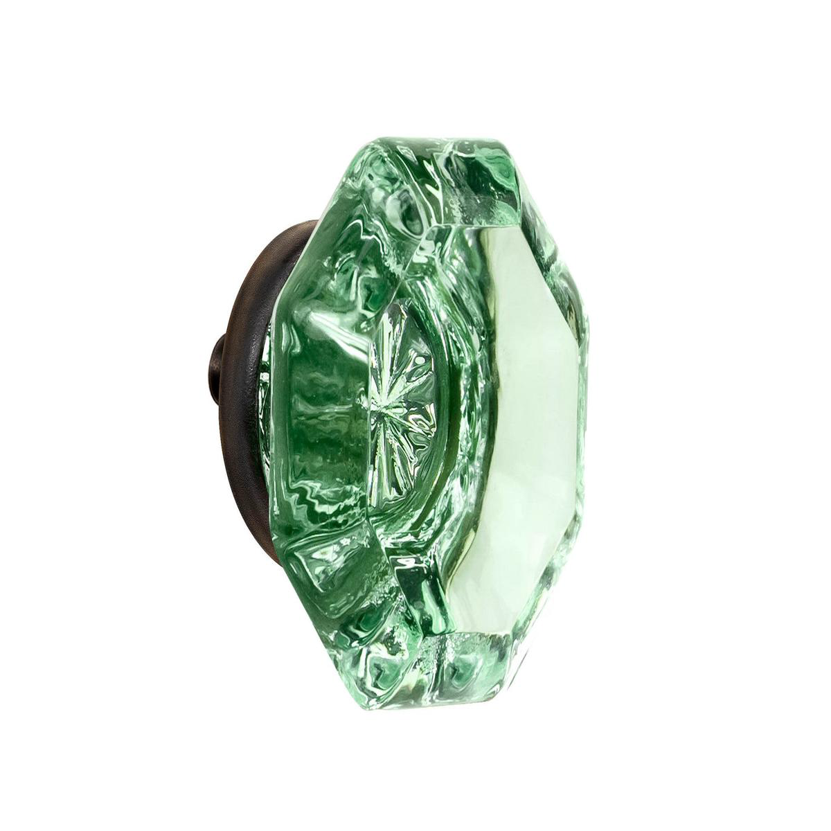 Octagonal 8221Depression Green8221 Glass Cabinet Knob with Oil Rubbed Bronze Finish 8211 1-128221 Diameter Knob