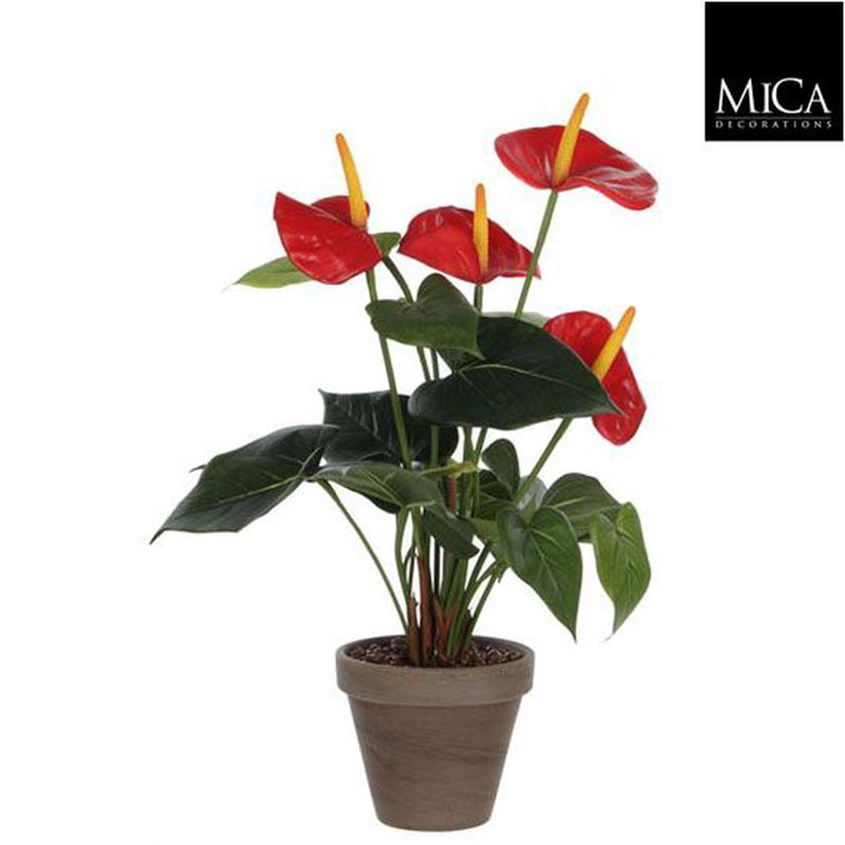 Artificial Anthurium Red In Pot Stan Grey H40cm