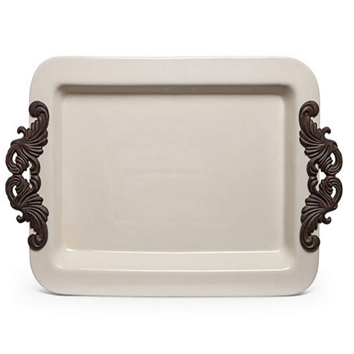 GG Collection Gracious Goods Cream Rectangular Tray with Metal Handles