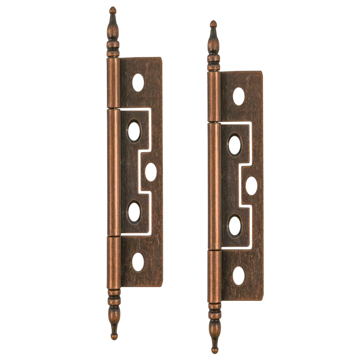 2-128221 Non-Mortise Steeple-Tip Cabinet Hinges Antique Copper Finish