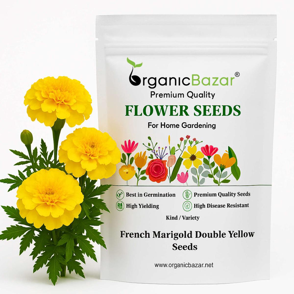 French Marigold Double Yellow Seeds 8211 100 Seeds (Genda ) High Germination Easy To grow Perfect for pots balconies or Terrace gardens