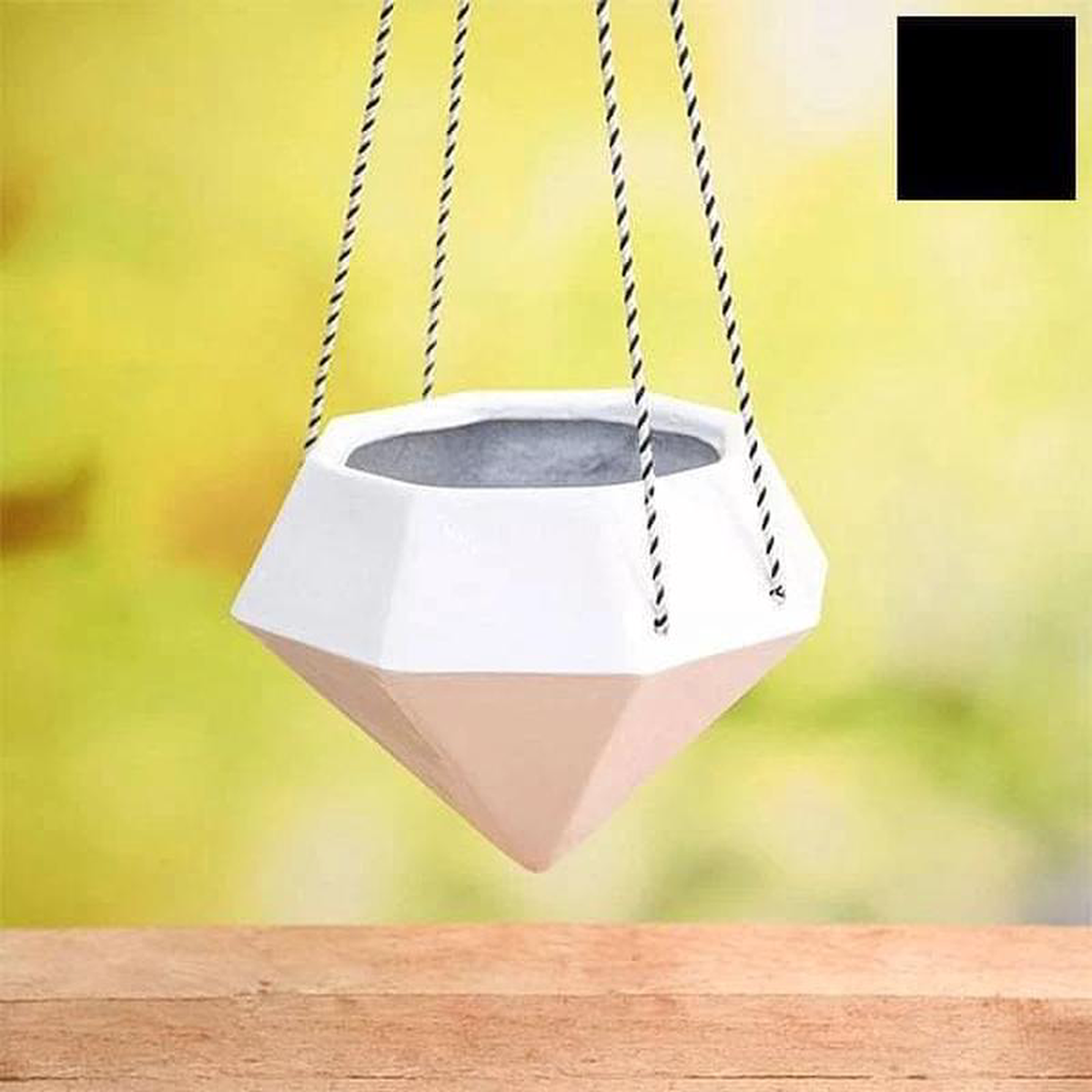 98 inch (25 cm) SML-015 Diamond Hanging Fiberglass Planter (Black)