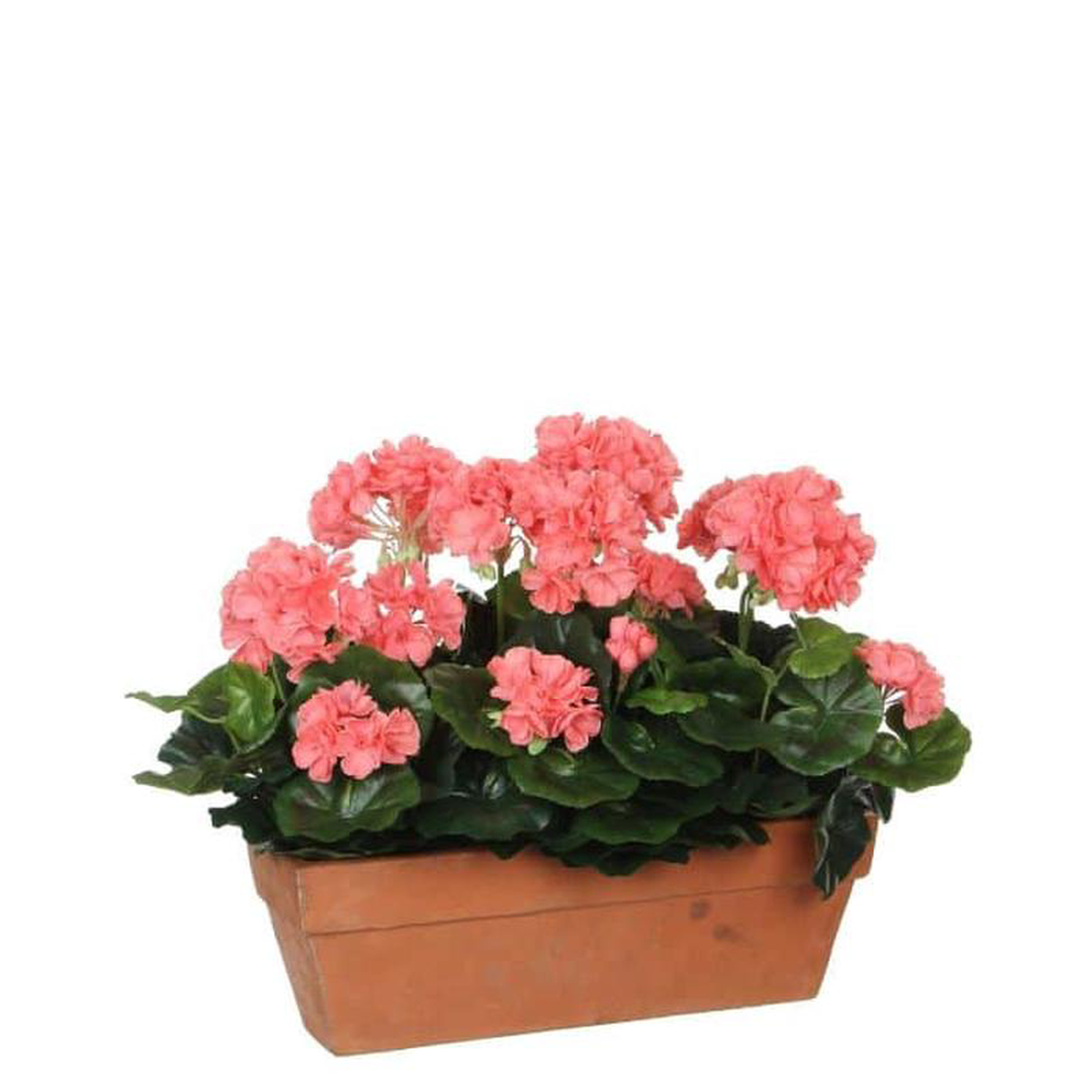 Artificial Geranium Salmon in balcony terracotta