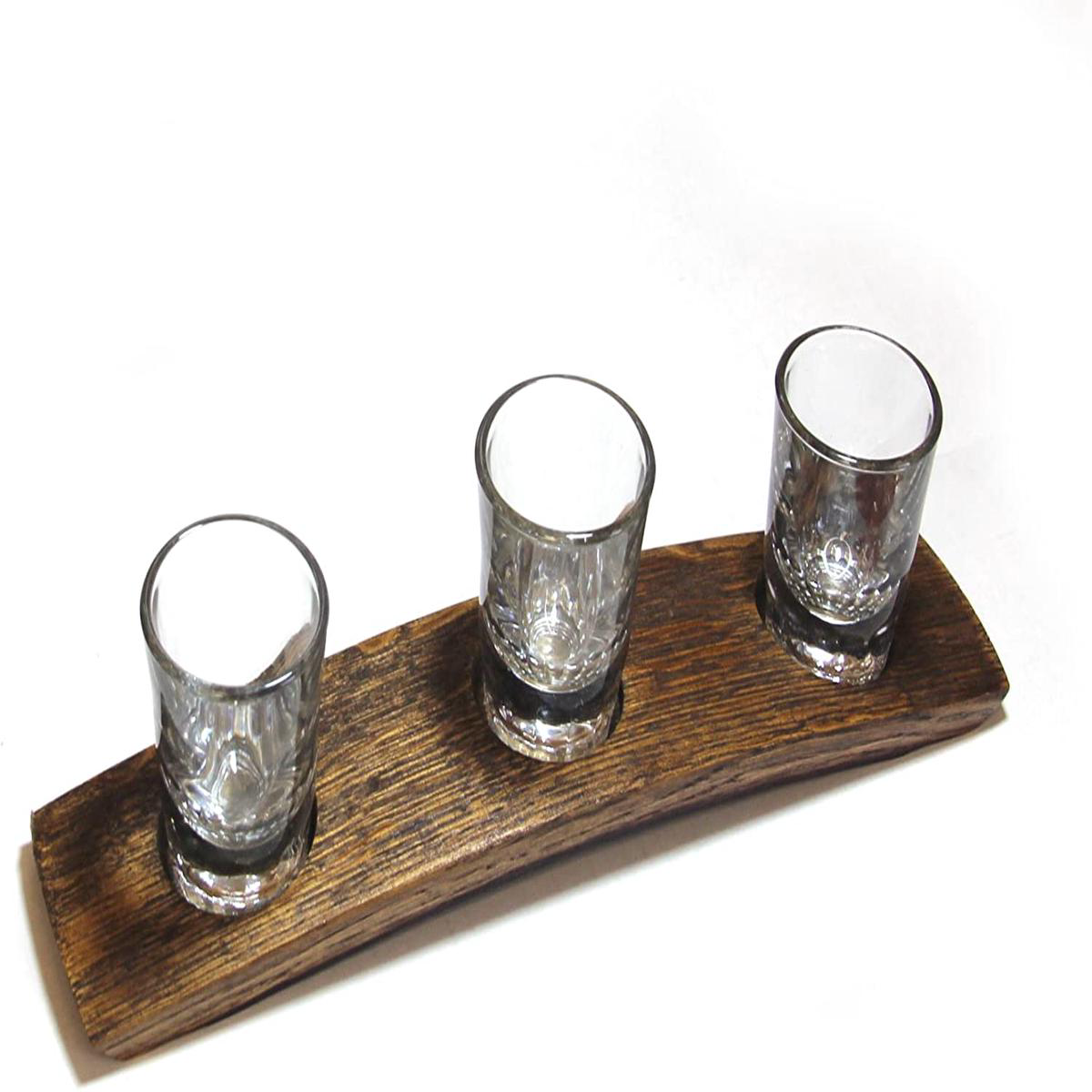 Barrel-Art Barrel Stave 3 Glass Tasting Flight or Serving Tray 2 Oz Glasses Included Dark Walnut