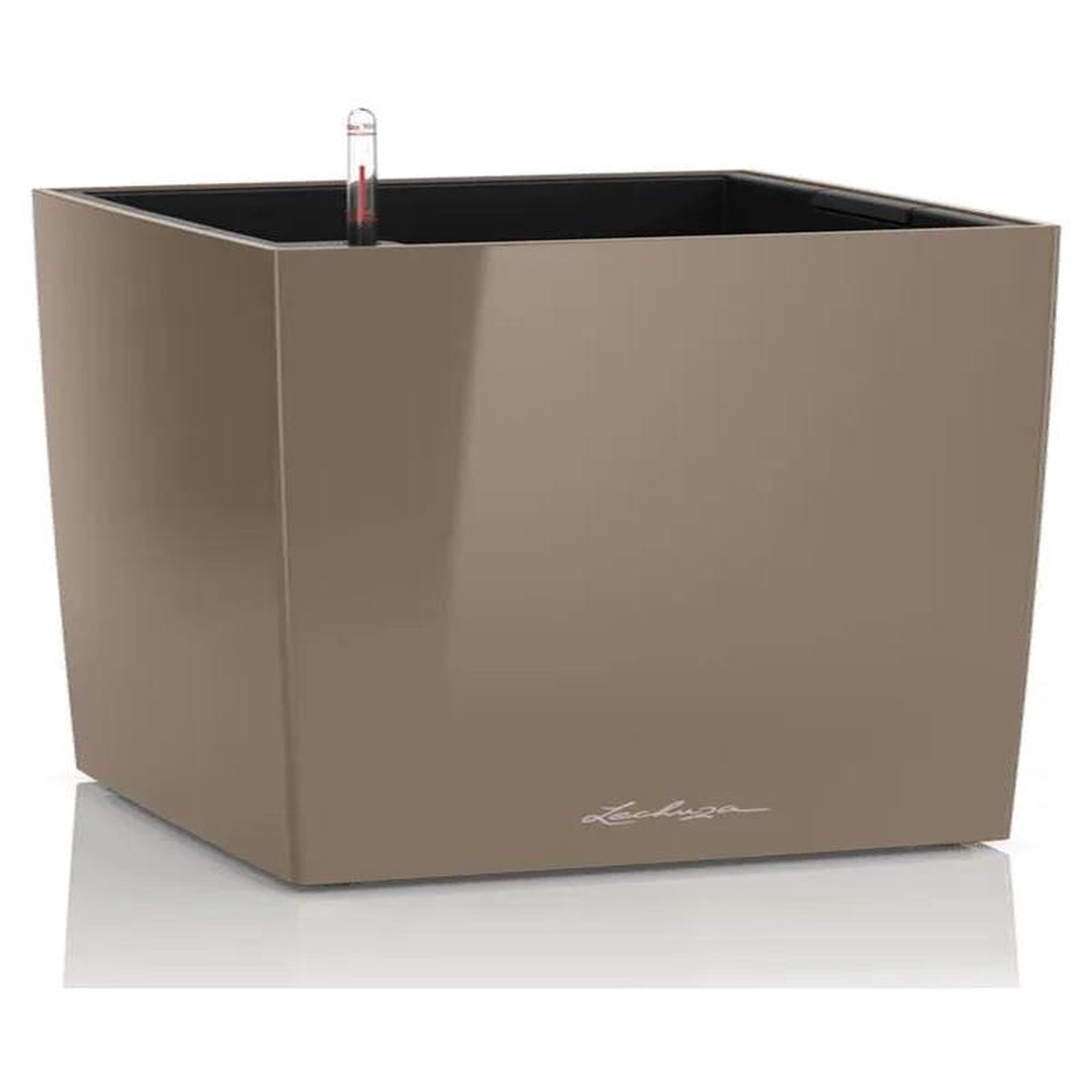 Lechuza Premium Cube 50 Plant Pot 50cm Height 44cm Dia All Inclusive Set Taupe High Gloss