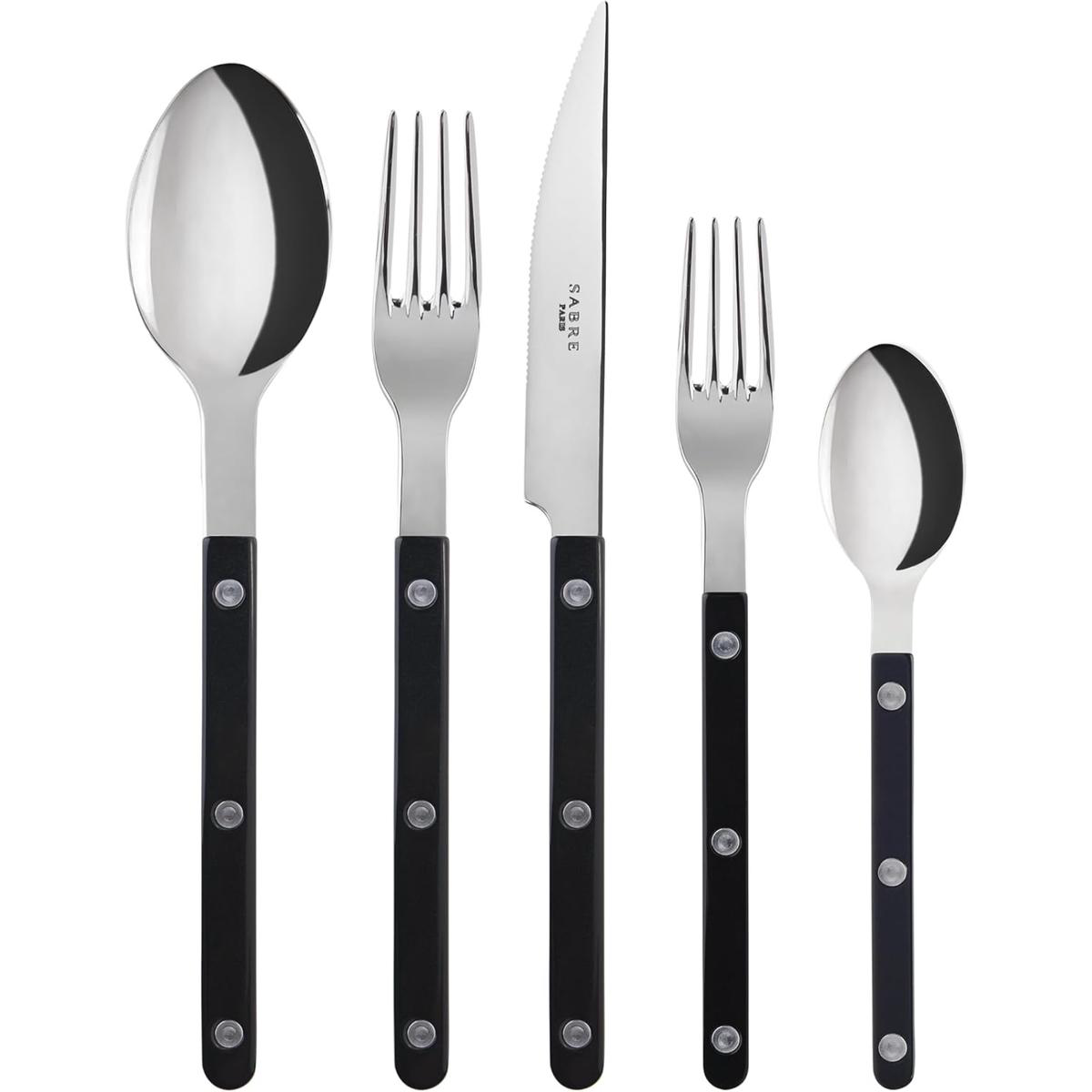 20-Piece Flatware Set for 4 8211 Bistrot Collection 8211 Knife Fork Soup Spoon Teaspoon 038 Dessert Fork 8211 Stainless Steel 038 Nylon 8211 Dishwasher Safe 8211 Black 8211 Shiny Finish