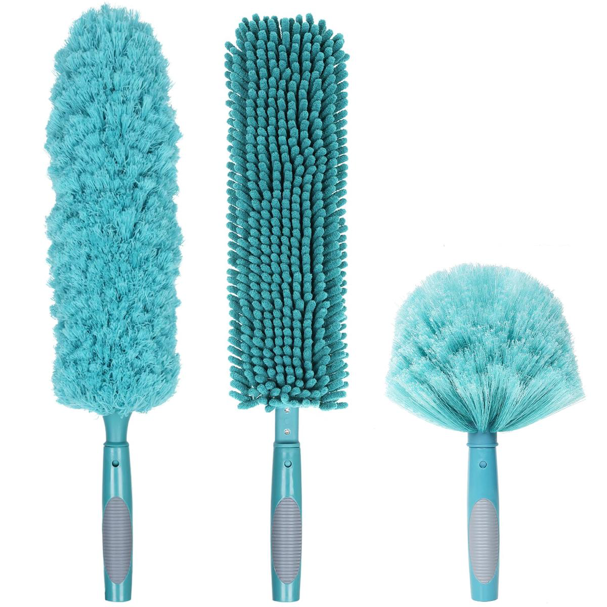 TelesPro 3-Piece Duster Attachment Set Essential House Cleaning Kit with Cobweb Duster Chenille Ceiling Fan Duster Microfiber Feather Duster Fits Standard US Acme Thread Poles
