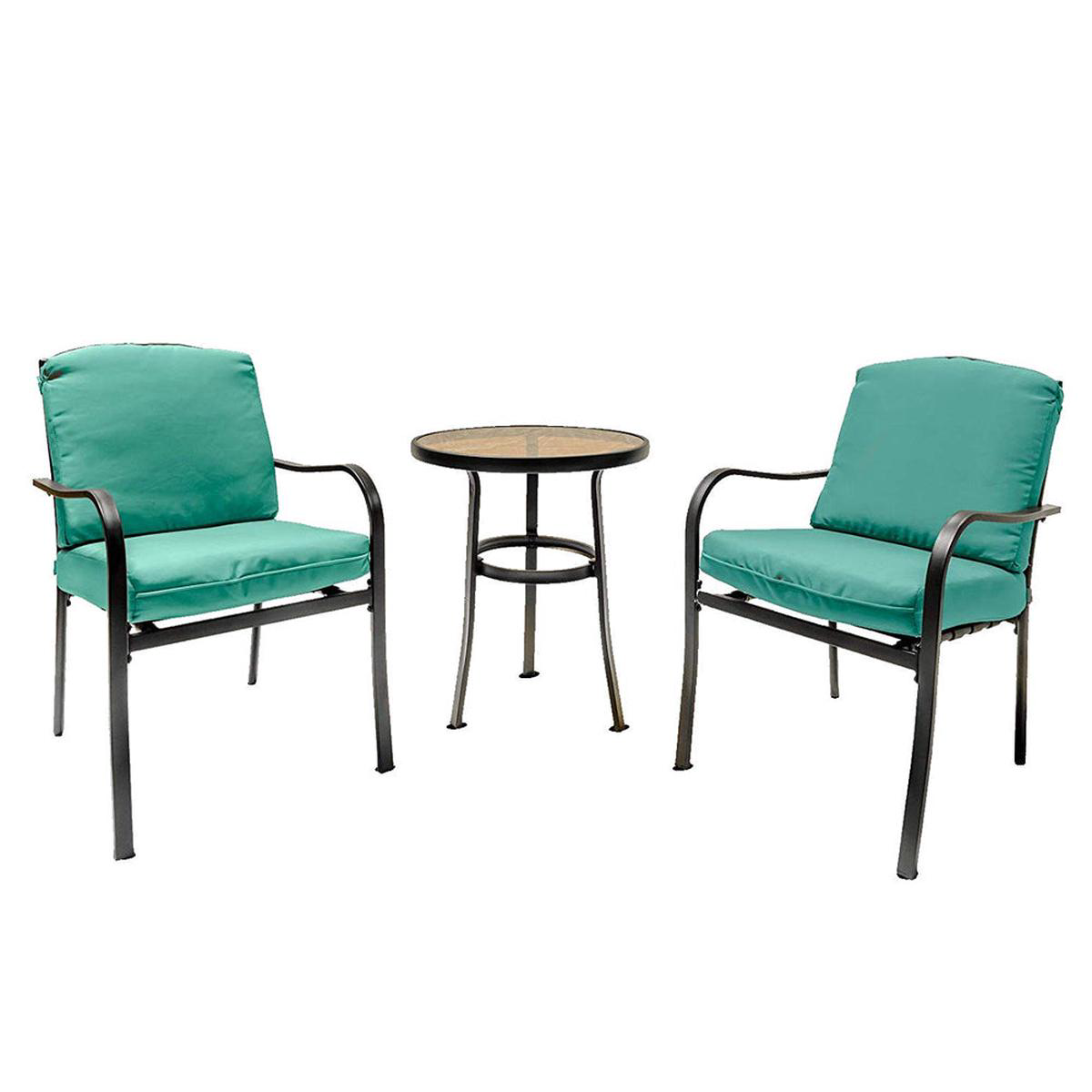 3Pcs Outdoor Indoor Patio Furniture Conversation Sets Steel Frame Table and Chairs Set with Cushions 8211 GREEN