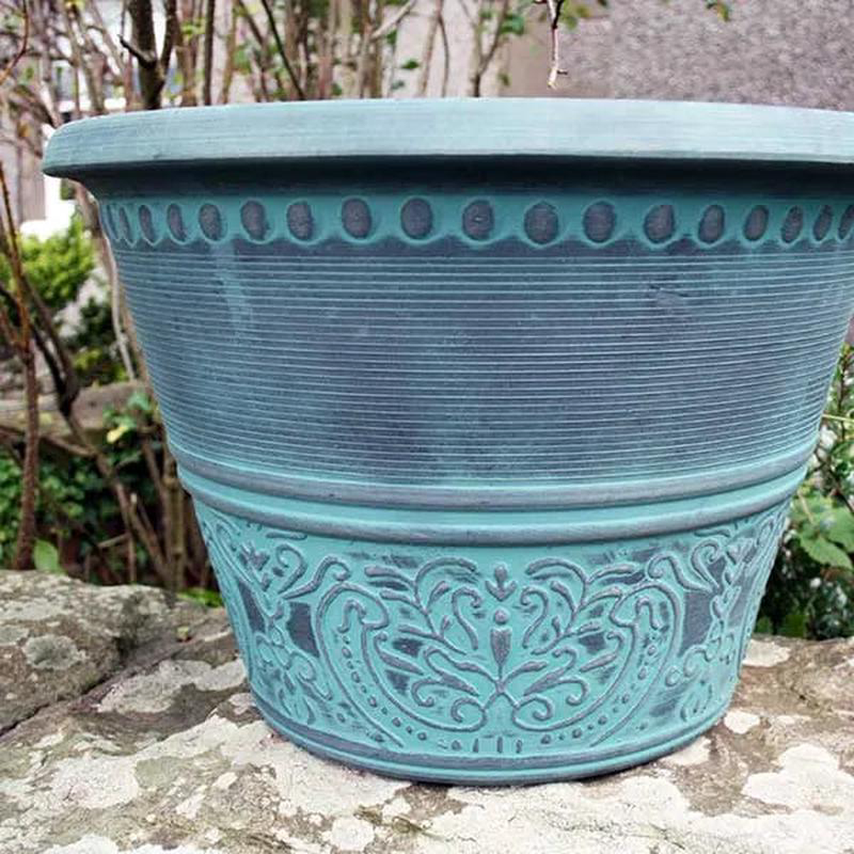 49cm Atlas Planter BlackAqua Green Plant Pot
