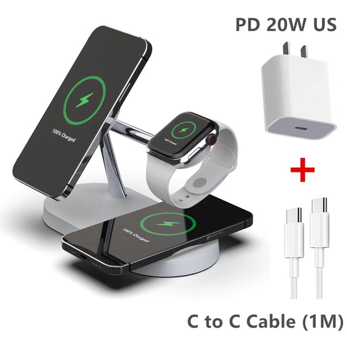 3-in-1 Wireless Magsafe Charger Stand 8211 White With US Plug