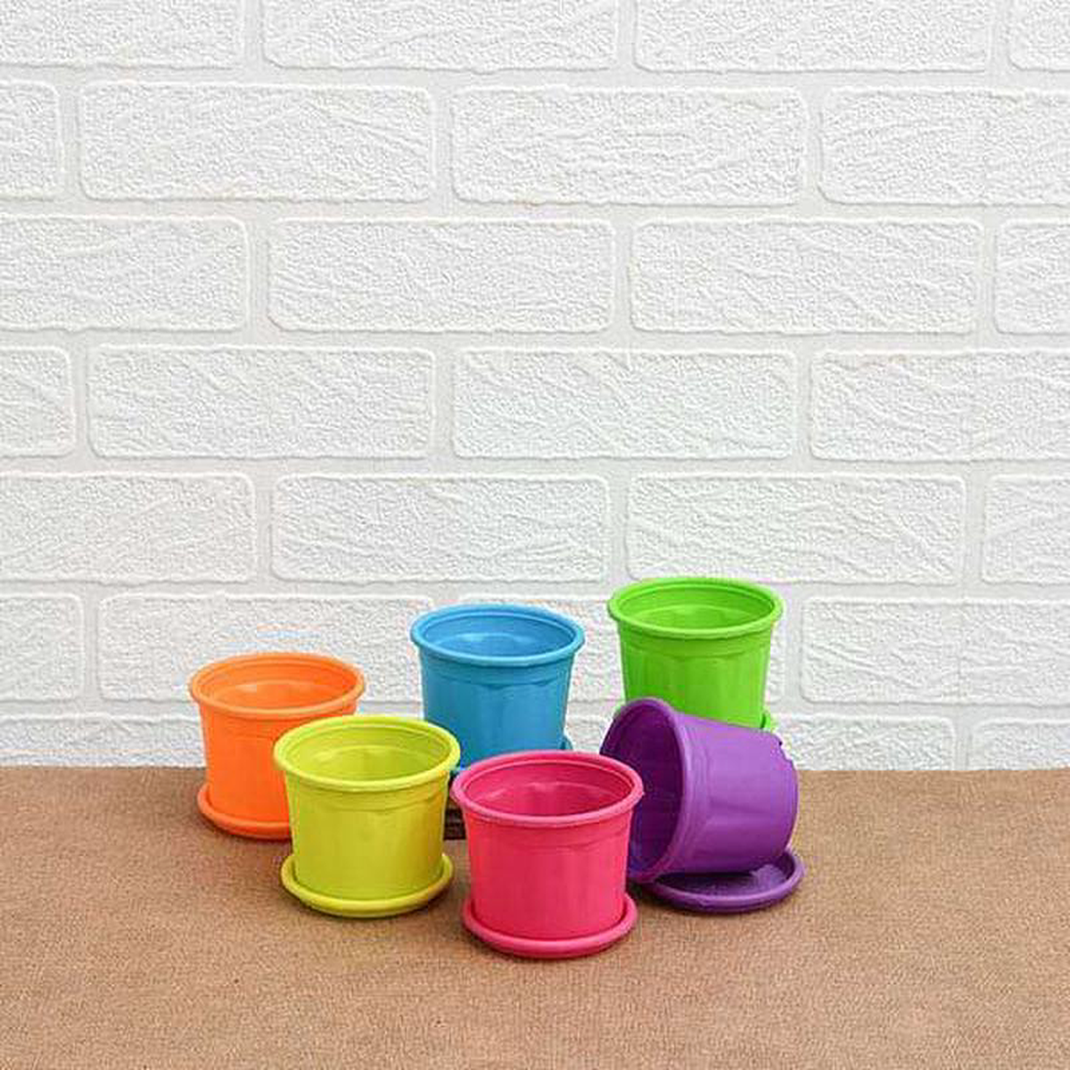 6 inch (15 cm) Grower Round Plastic Pots with Plates (Mix Color) 8211 Pack of 6
