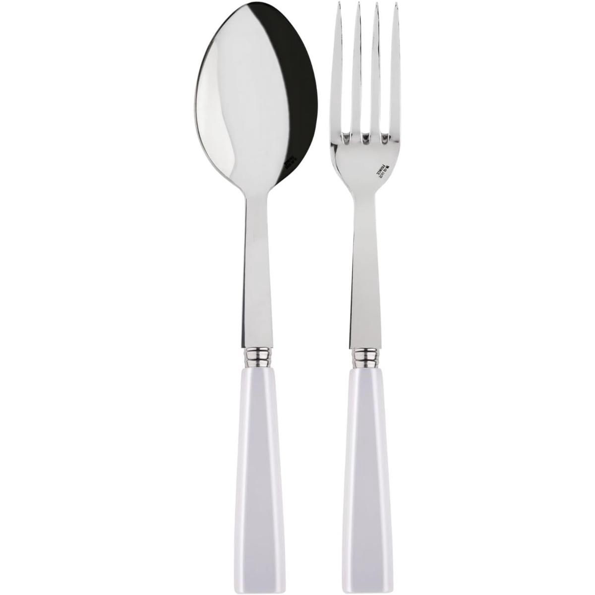 2-Piece Serving Set 8211 Icne Collection 8211 Large Fork 038 Large Spoon 8211 Stainless Steel 038 Acrylic 8211 Dishwasher Safe 8211 White