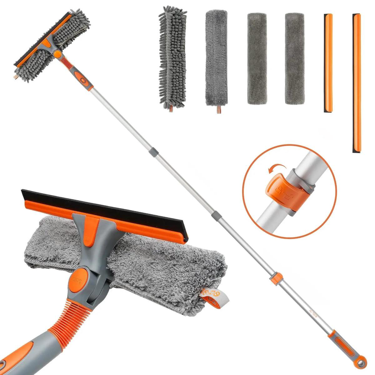 Eazer 2-in-1 Window Cleaner Tool with 6482178217 Squeegee and Telescopic Pole 8211 Rotatable Bendable Head Window Washing Kit