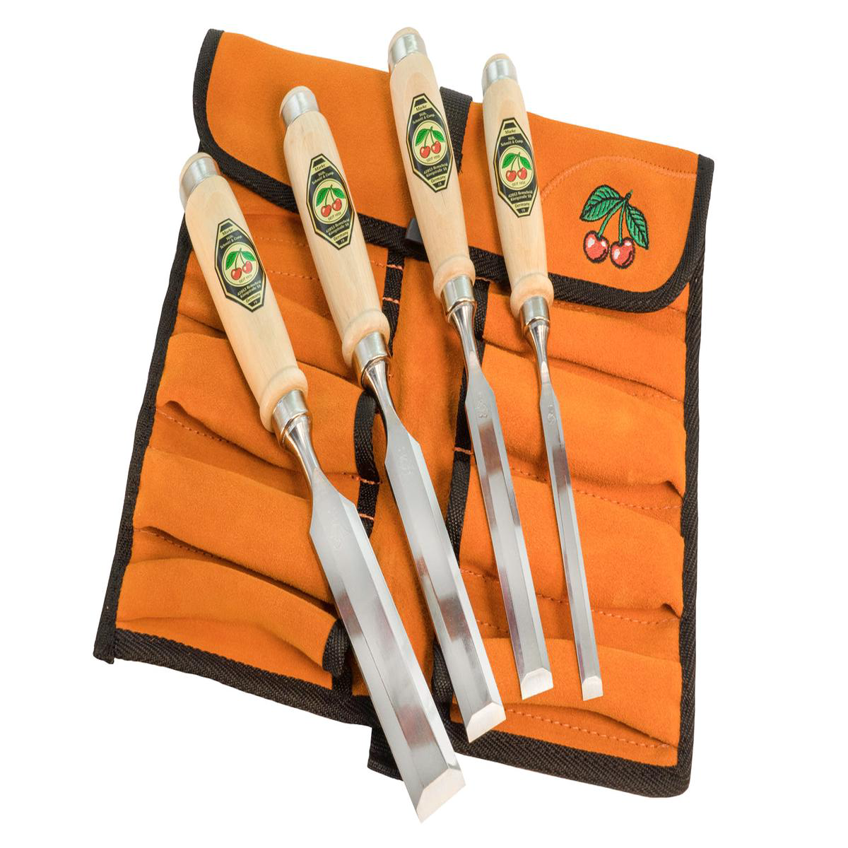 Two Cherries 4-Piece Firmer Chisel Set with Leather Roll 8211 10 16 20 26 mm