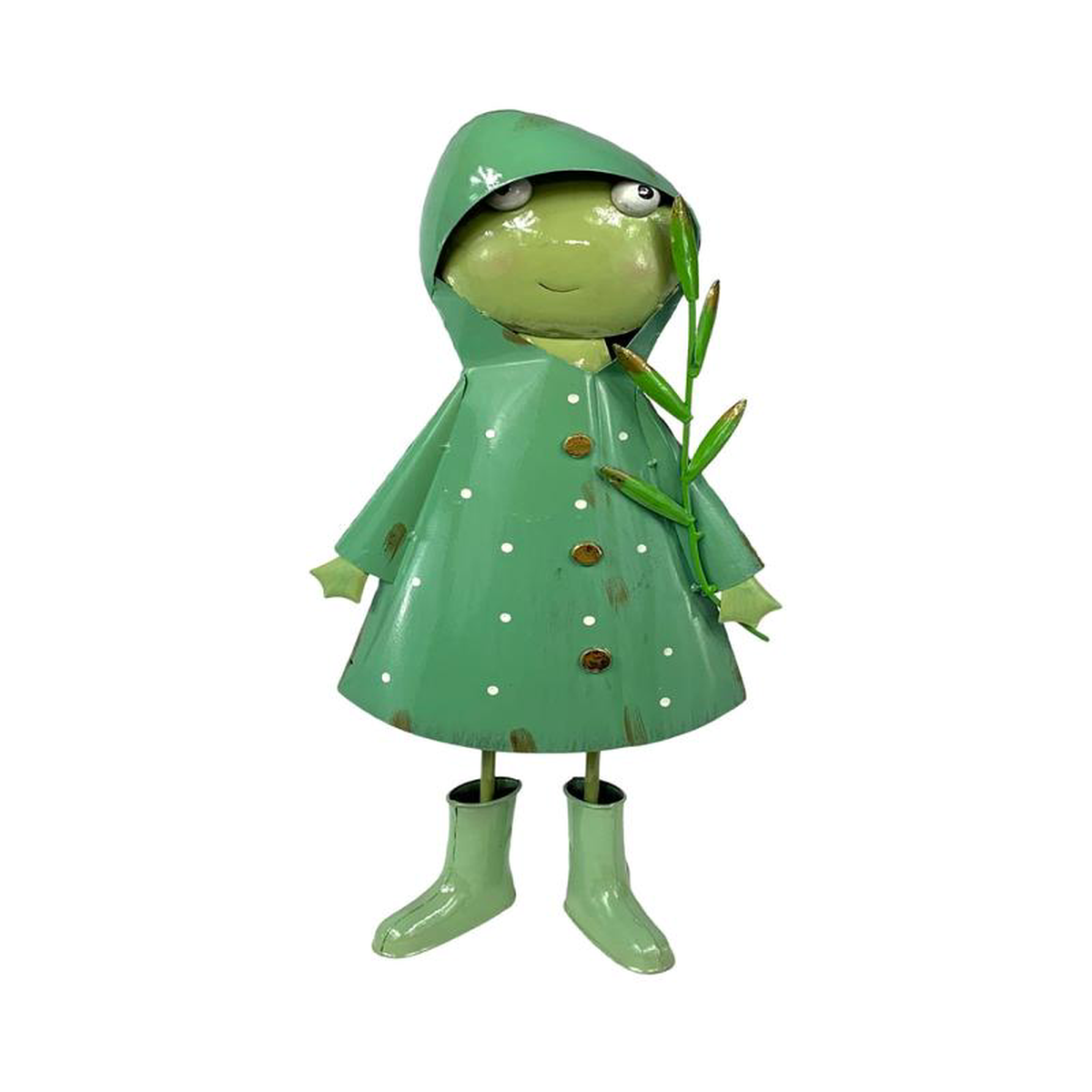 Metal Frog in Raincoat Leaf Dress 34 Inch Tall