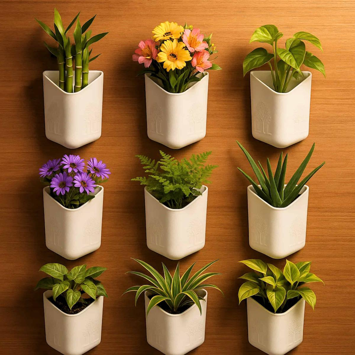 Wall Hanging Flower Pots for Home and Garden Decoration Heavy-Duty Plastic Planters for Indoor 038 Outdoor Use (White) 8211 Pack of 9