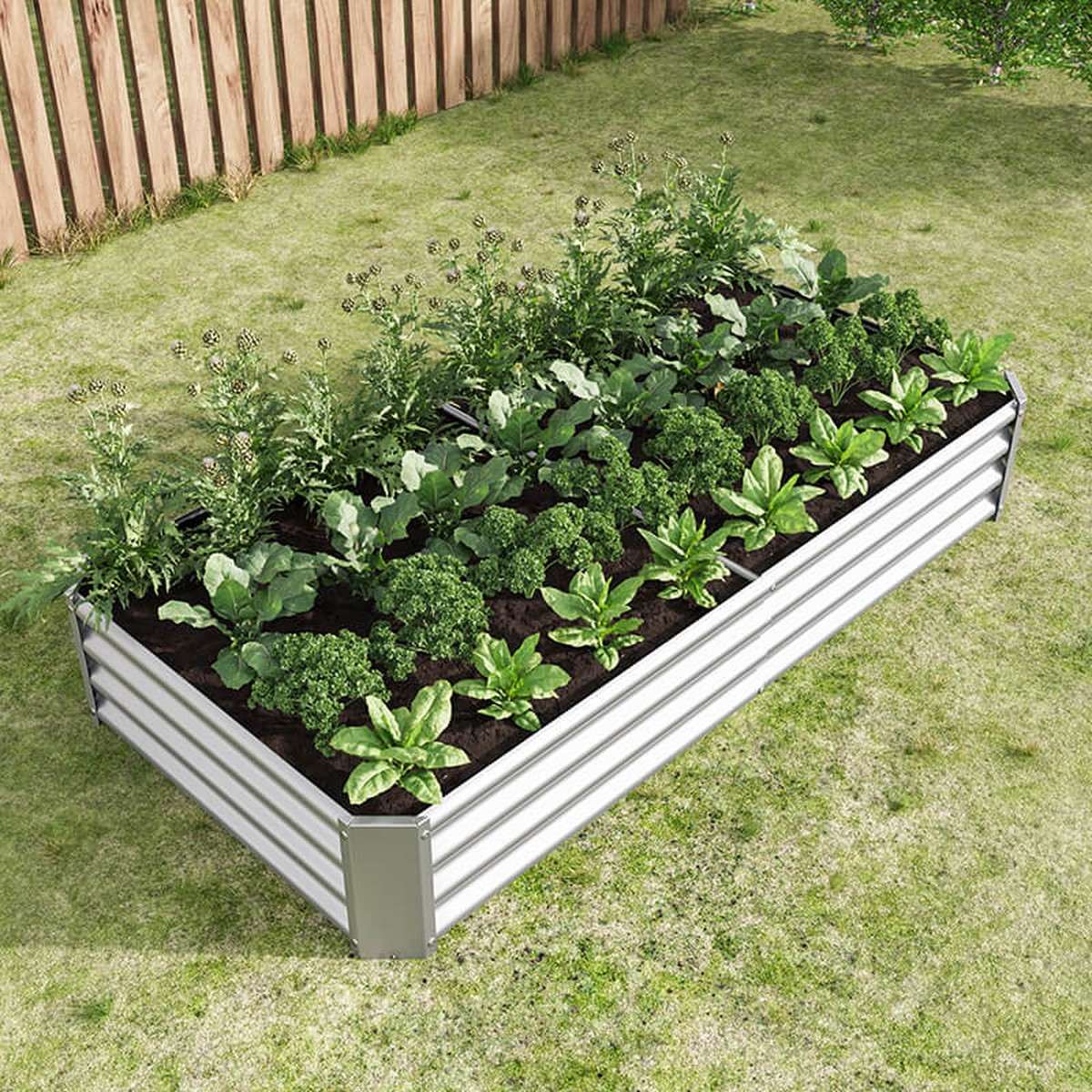 7087 Silver Metal Raised Garden Bed Kit - Flowers Vegetables Herbs Planters