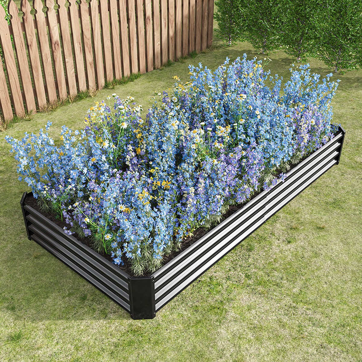 9134 Black Metal Raised Garden Bed Kit - Flowers Vegetables Herbs Planters