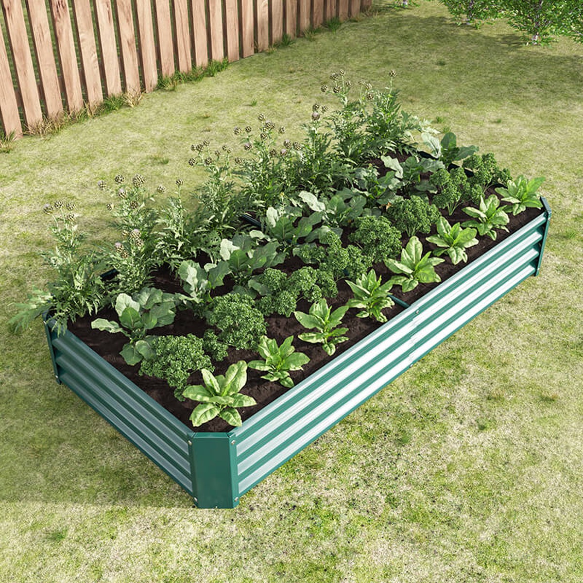 709 Green Outdoor Raised Rectangle Planter Garden Bed for Plants Vegetables Flowers